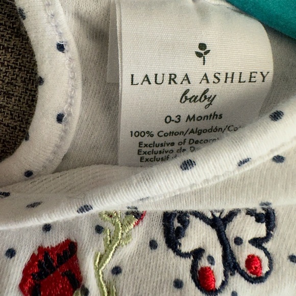 EUC - Laura Ashley White Polka Dot Long Sleeve Tee with Floral Design - Picture 3 of 3